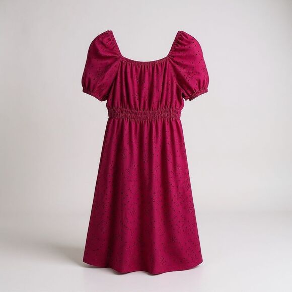 Grace Karin Dresses & Skirts - GRACE KARIN Eyelet Dress Women Large Pink Square Neck Short Puff Sleeve Casual